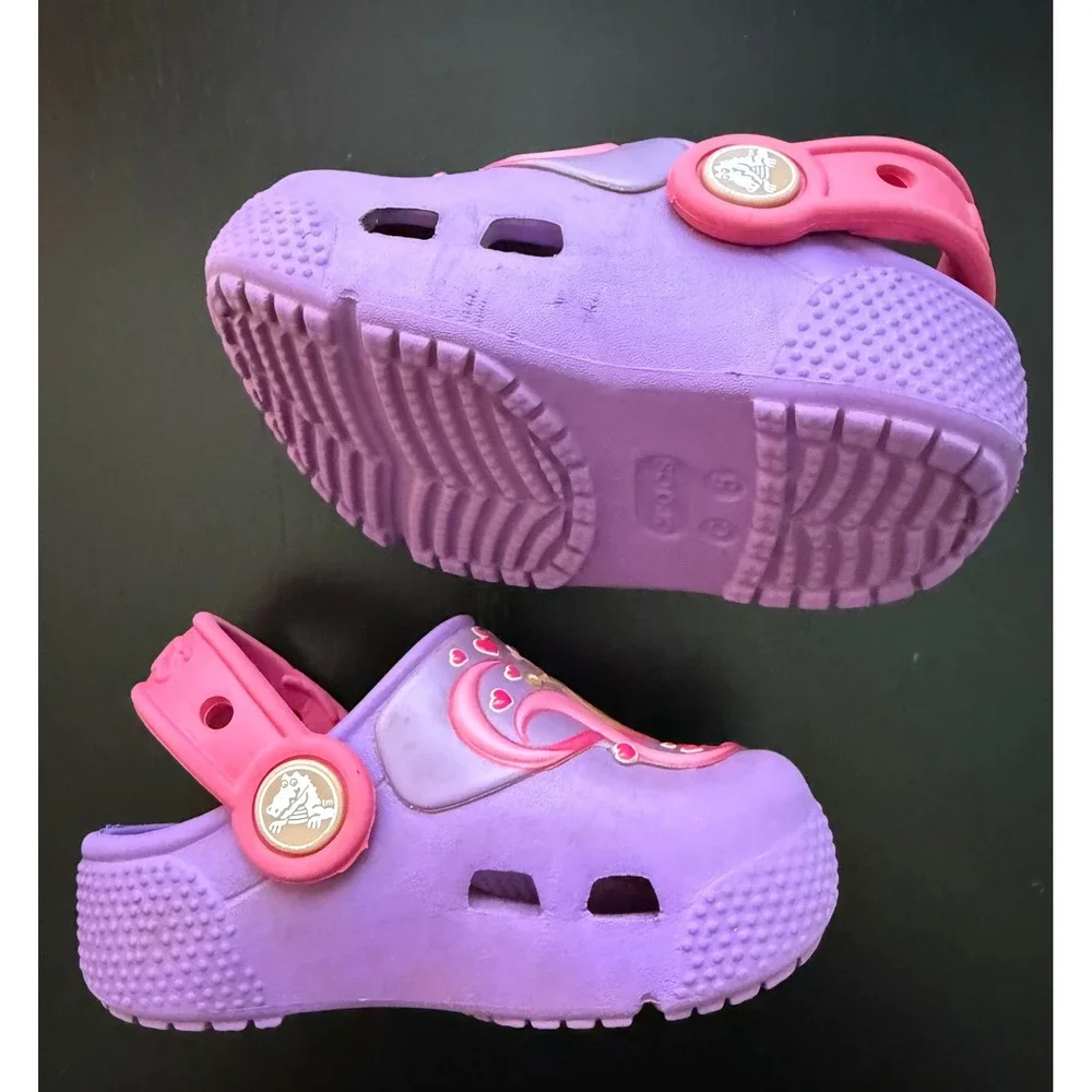 CROCS Kids Fun Lab Lights Slip-On Clog Size C5 Purple Twinkling Stars LIGHT UP